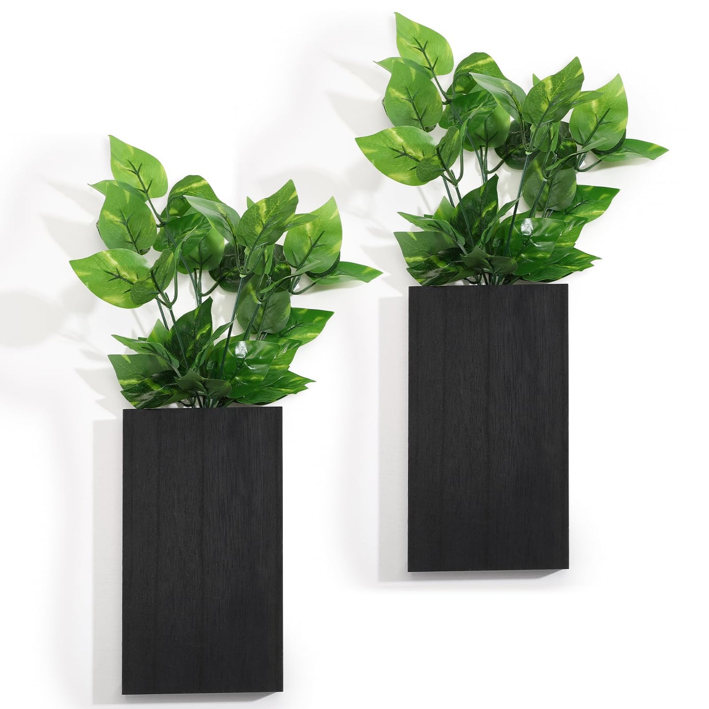 Vesici Wood Wall Planter Vase with Artificial Plants Indoor Plants Holder Pocket Farmhouse Wooden Wall Flower Vase Hanging Plant Decor for Bedroom Kitchen Office Home(2 Pcs,Green Plants)