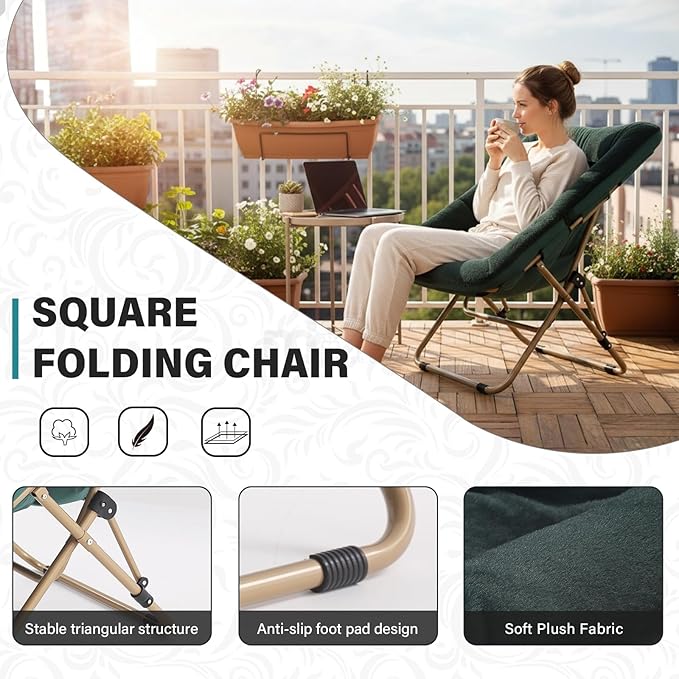 Tiita Comfy Folded Chair, Soft Faux Fur Oversized Folding Accent Chair