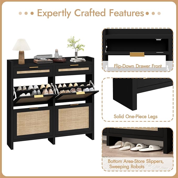 HOKYHOKY Large Rattan Shoe Storage Cabinet