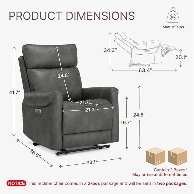 KISLOT Leather Recliner Chair Set of 2, Wall Hugger RV Recliners