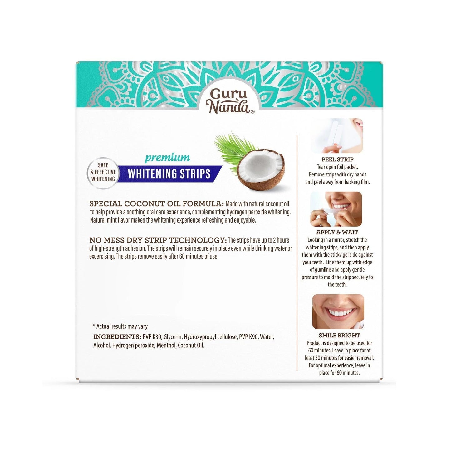 GuruNanda Teeth Whitening Strips - 7-Day Treatment with Non-Slip, Dry Strip Technology - Whitening Designed with Care for a Brighter Smile