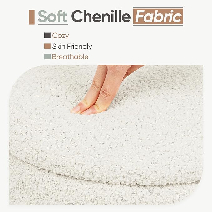 Round Storage Ottoman with Tray Lid, Folding Chenille Fabric Footrest with