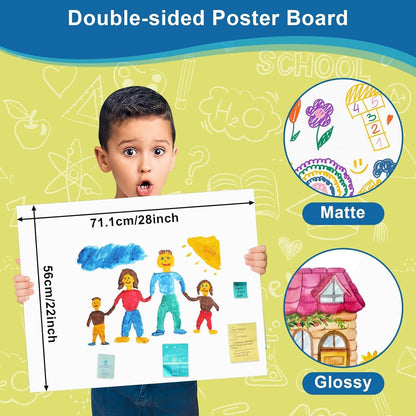10 Pcs Poster Board 22" x 28" White Poster Paper Bulk, ROOKEA 250 GSM Vision Board for School Arts Craft Projects Presentations Drawing Scrapbooking Blank Graphic Display Office Supplies