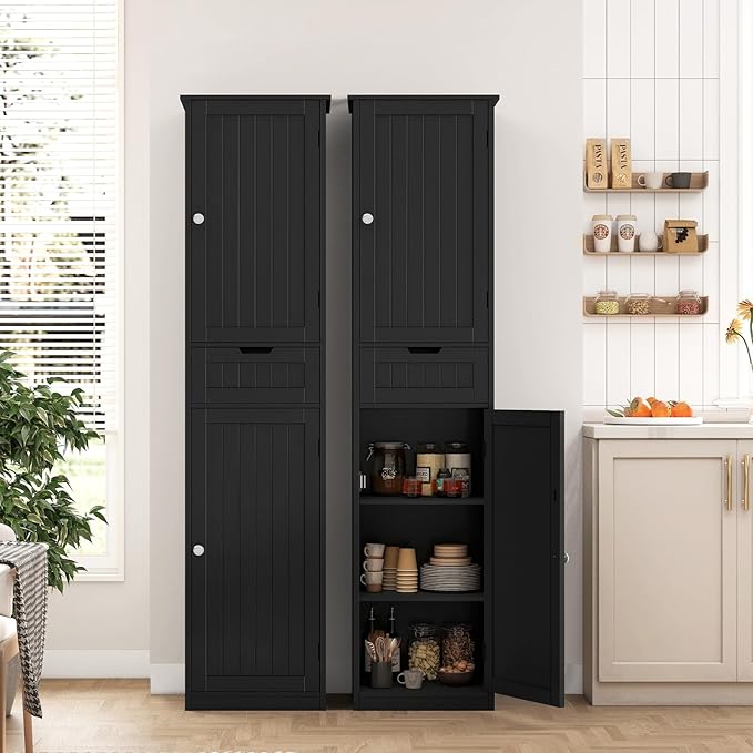Iwell Tall Black Bathroom Cabinet