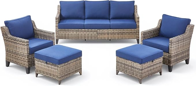 5 Pieces Outdoor Furniture-High Back Outdoor Wicker Couch Patio Chairs Set of 2
