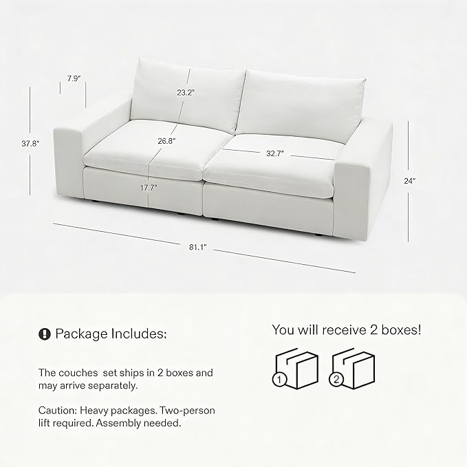 Cloud Couch Sectional 81.1'' Oversized Modular Deep Seat Sofa Comfy White Cloud