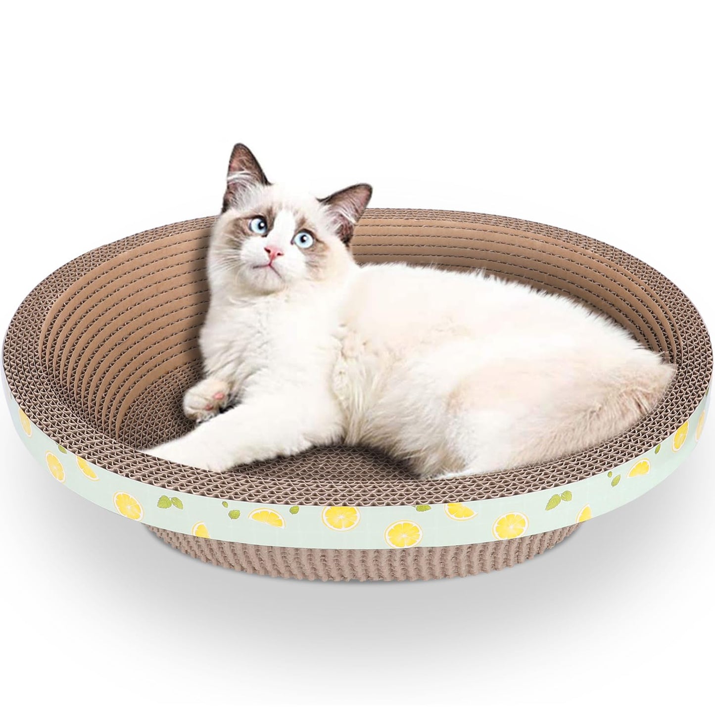 ROMOHOM Oval Cardboard Cat Scratcher Bed Lounger Couch for Indoor Cats, Corrugated Cat Scratching Pad Box Durable, Cat Scratch Lounge Furniture Protection (17.32 Inch)