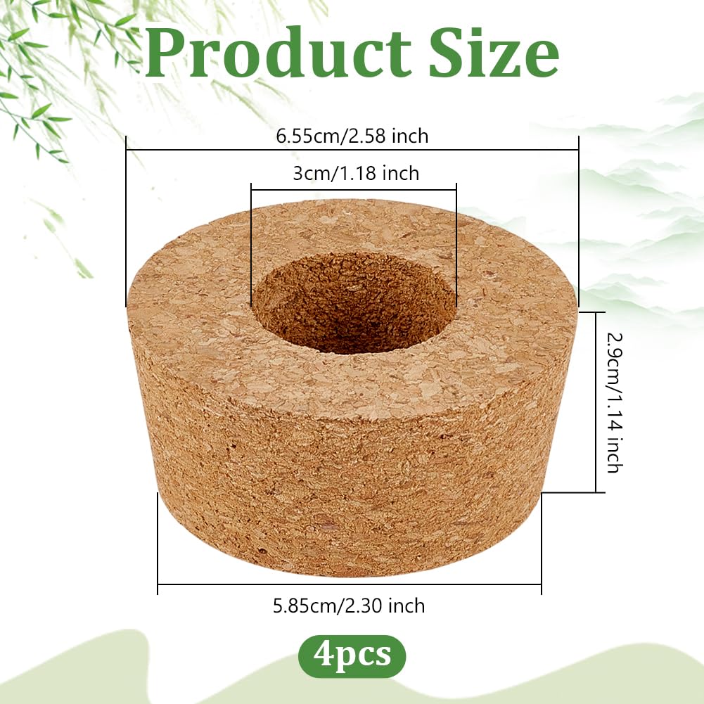 OLYCRAFT 4 Pack Cork Lids for Glass Planters 2.3~2.6 Inch Hydroponic Lids 1.2 Inch Thick Terrarium Cork Covers with 1.2 Inch Hole Natural Cork Stoppers for Hydroponic Plant Propagation Growing Vases