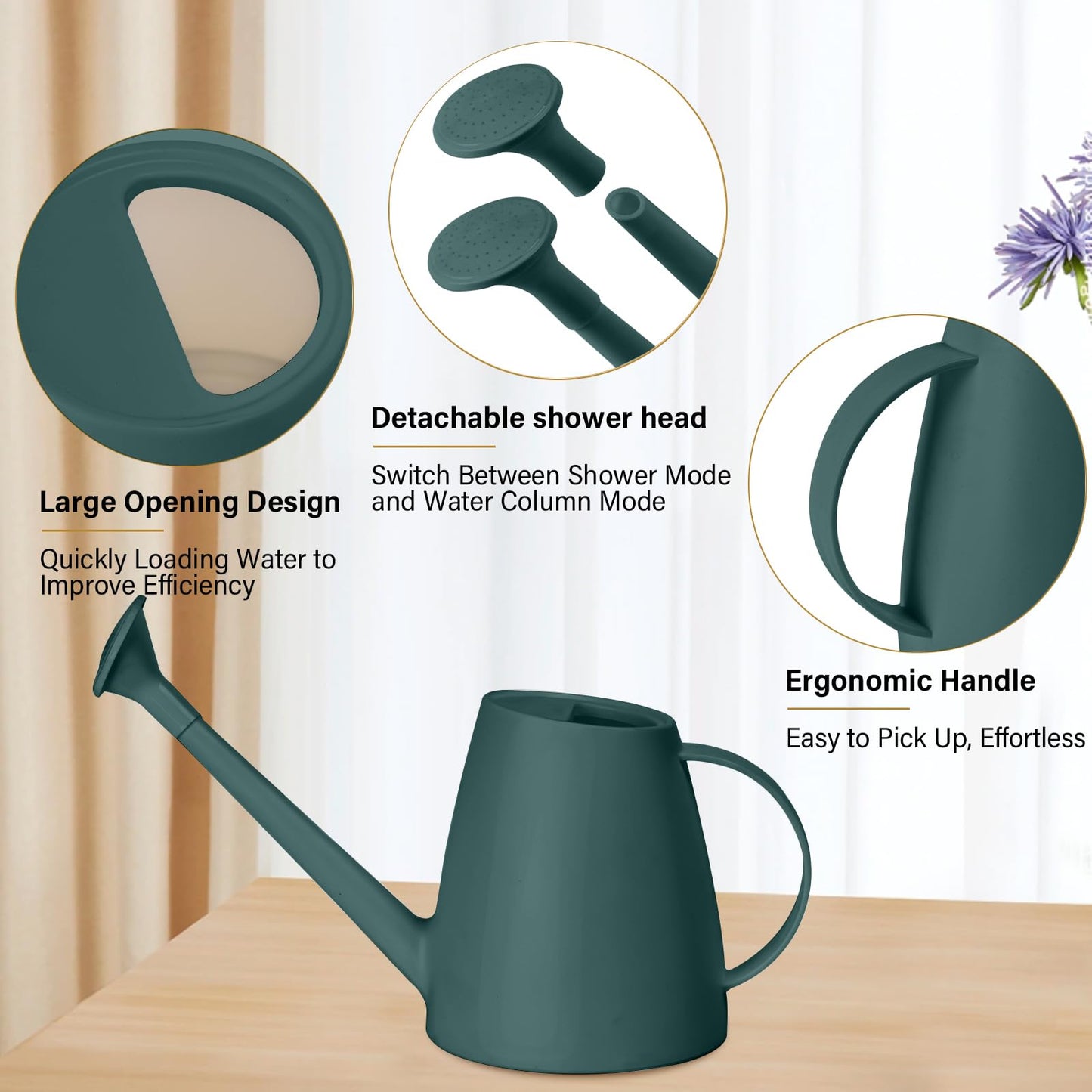 TTAOE GN Pro Grip Plastic Watering Can - for Indoor and Outdoor House Plant Garden - with Long Spout - 1/2 Gallon - Blackish Green