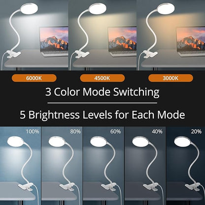 Reading Light with Remote, LED Desk Lamp Clip on [1H Timer & Nightlight] RA>95 Dimmable Flexible Gooseneck, Reading Lamp with Clamp for Table - 3.5'' (Adapter Included)