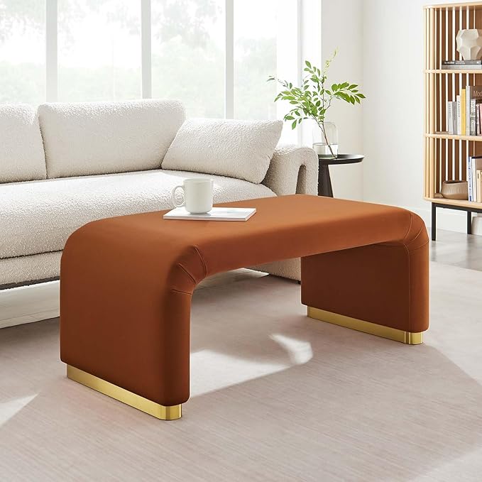 Modway EEI-6735-BRA-RUS Koda Performance Velvet Waterfall Ottoman, Brass Rust