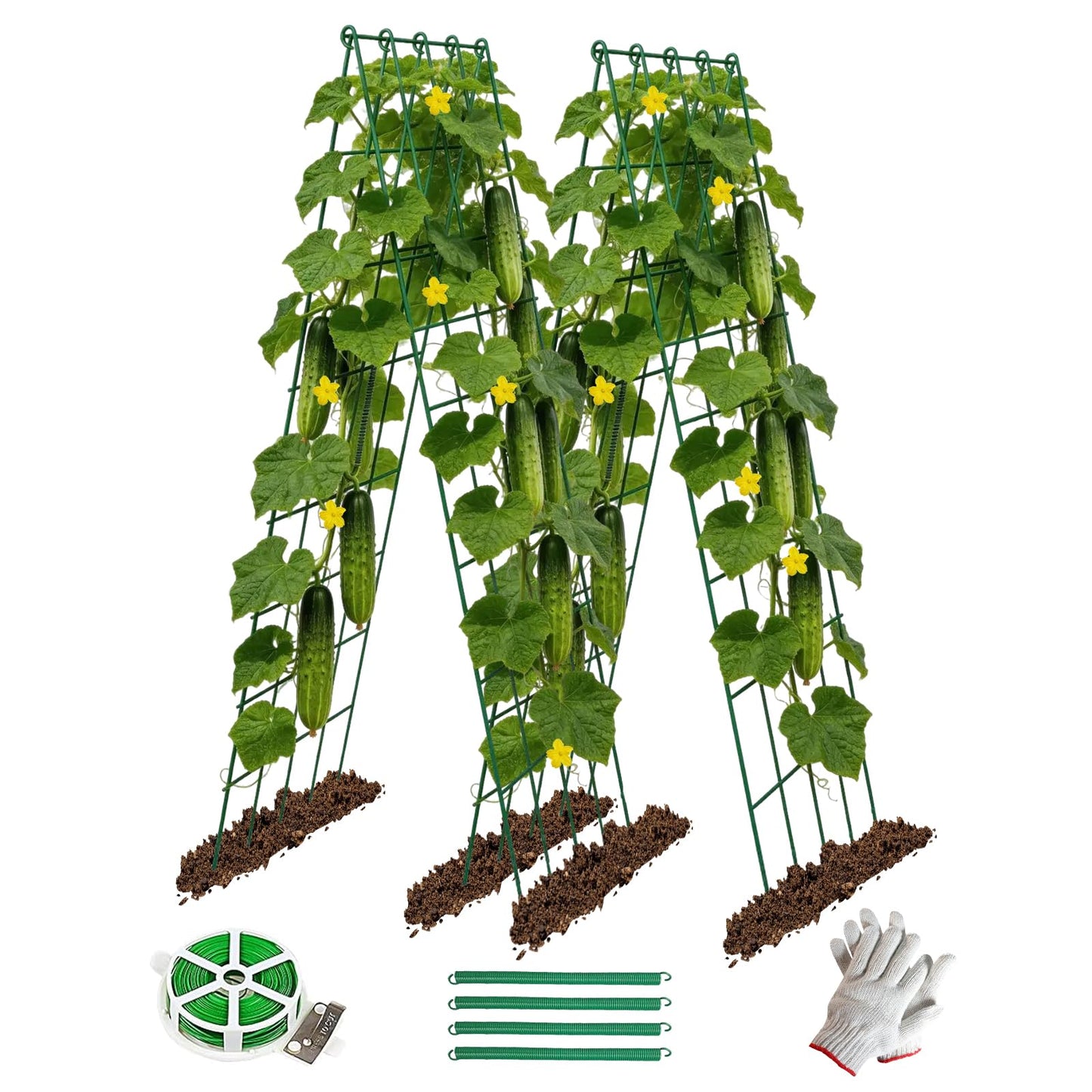 DOLEMODUO 2 Pack Cucumber Trellis, 60inch A-Frame Rustproof Steel Wire Garden Trellis for Raised Beds, Heavy Duty Climbing Plants Supports for Cucumber,Tomato, Climbing Plants and Flowers