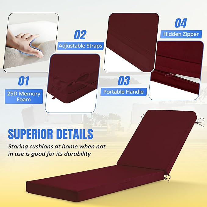 Basic Beyond Chaise Lounge Cushions Outdoor, 3-Layer Waterproof Outdoor