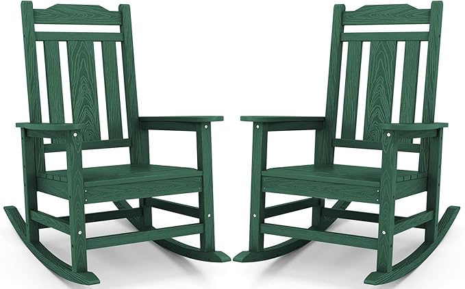 SERWALL HDPE Outdoor Rocking Chair Set of 2, Patio Rocking Chairs Set, Rocking