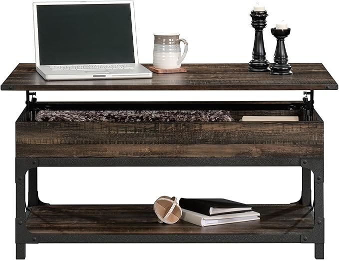 Industrial Lift Top Coffee Table 41 in, Wood Living Room Table