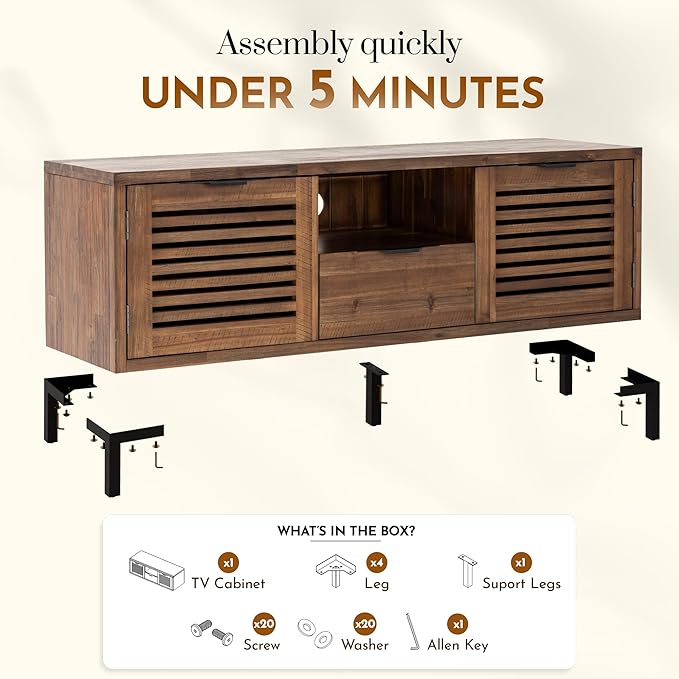 Bme Millie Solid Wood TV Stand for TVs up to 65 Inches, Modern Farmhouse TV