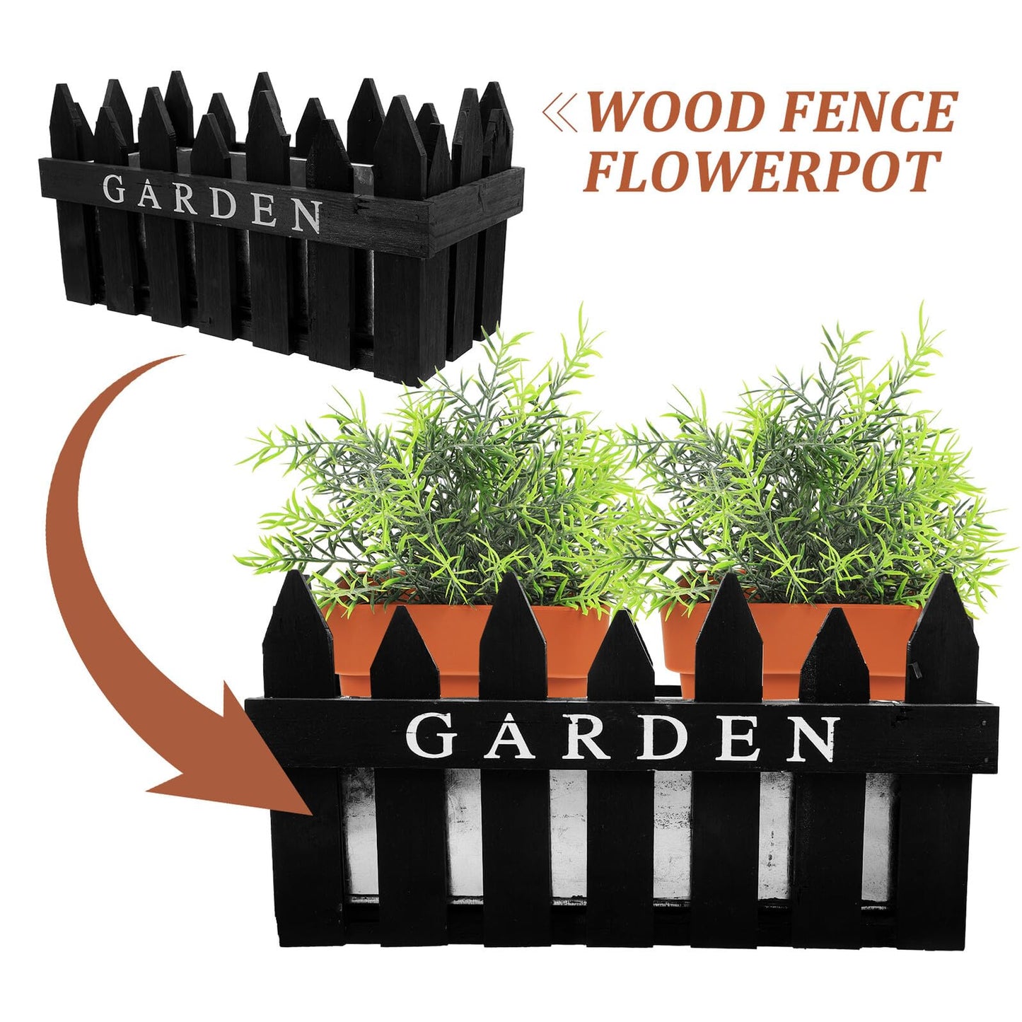 Homoyoyo Rectangular Wooden Fence Flower Pot Planter Box for Balcony and Garden, Hollow Creative Planting Basket in Black, Decorative Outdoor Patio Container for Flowers Arrangement