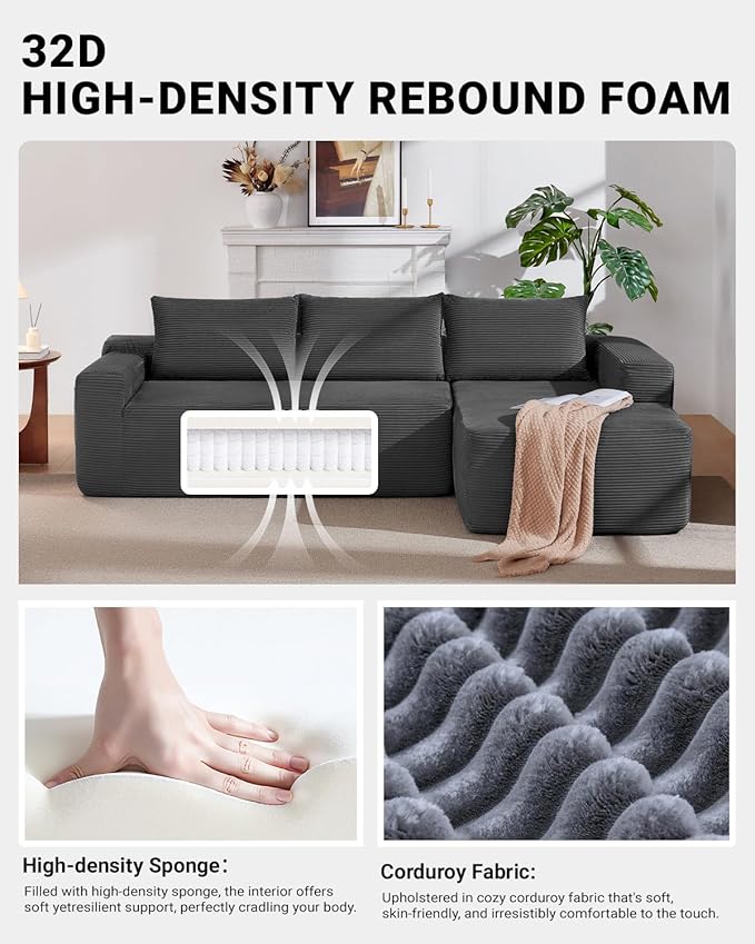 97" Cloud Sectional Couch, Modern Modular Sectional Sofa