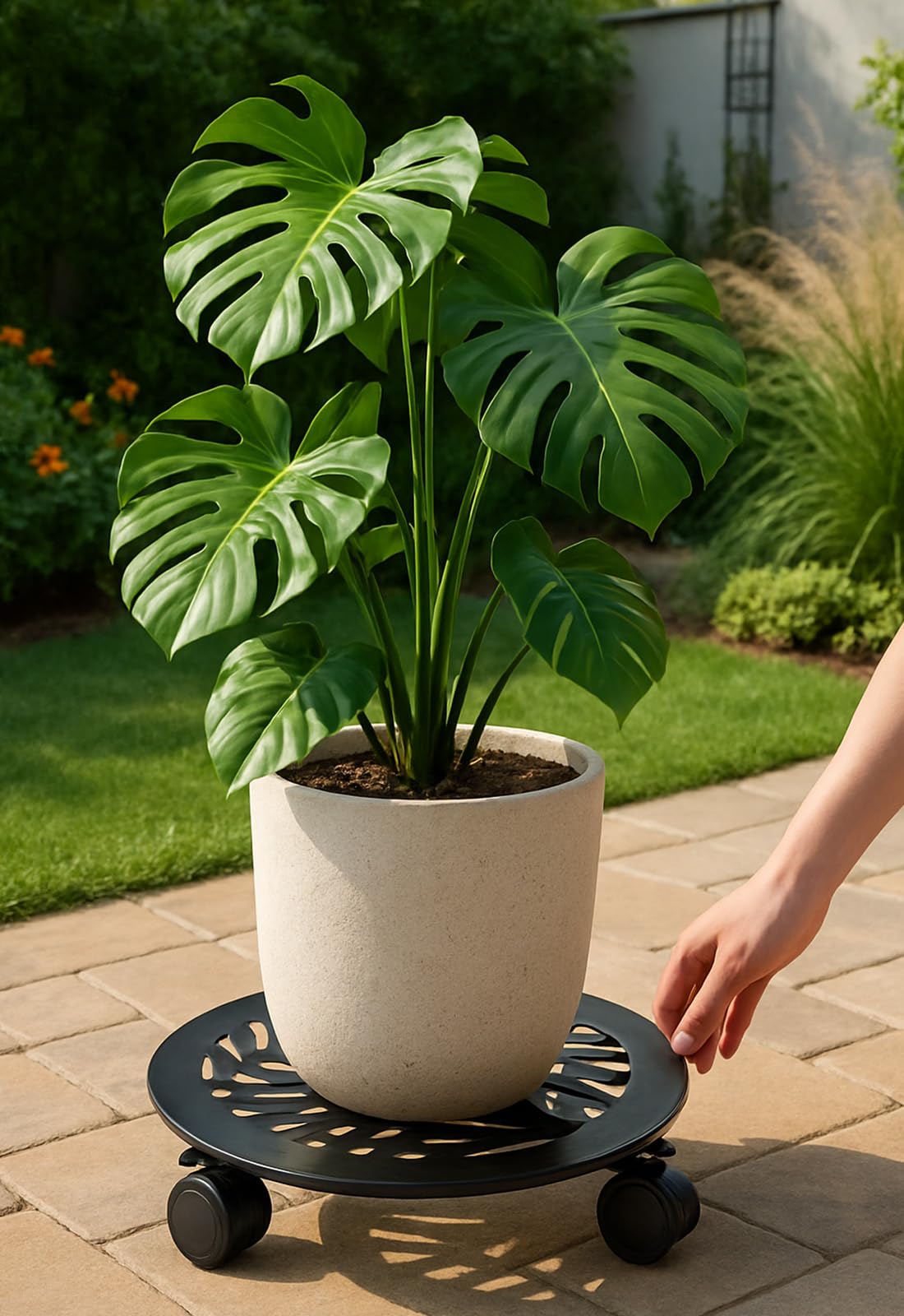 3 Packs 13 inches Large Metal Plant Caddy with PU Wheels Heav-duty Rolling Plant Stands Indoor Outdoor Wheeled Plant Dolly Coasters Flower Pot Mover Rollers Plant Trolley Cart, Plant Saucers Included