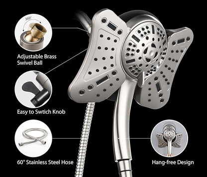 GRICH 1.8GPM Shower Head with Handheld Spray Combo: 2 in 1 Rainfall Shower Heads high pressure & Handheld Shower Head, 9 Spray Modes/Settings Detachable Shower Head with 60 Inch Hose, Nickel