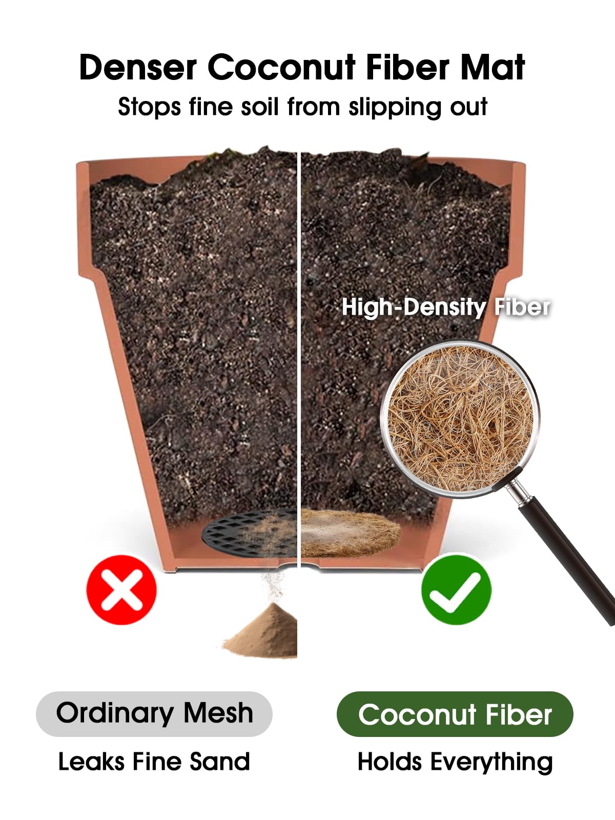 LE TAUCI Ceramic Plant Pots with 2 Inch Coconut Fiber Drainage Mesh Pad, Keeps Soil in Place and Improves Drainage for Indoor Plants