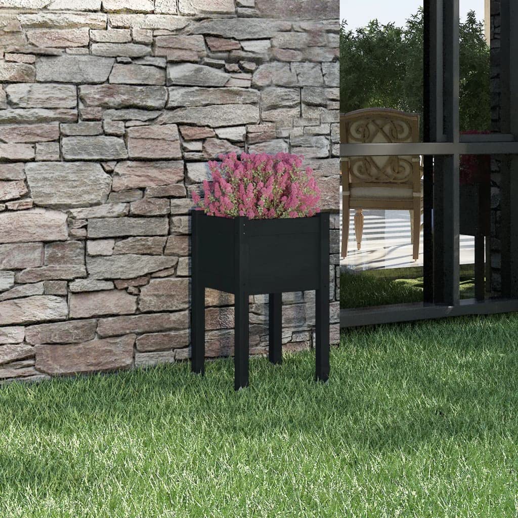 vidaXL Durable Garden Planter 15.7"x15.7"x27.6" - Solid Wood Pine Outdoor Square Planter, Black, Ideal for Flowers and Plants, Weather-Resistant, Easy Assembly