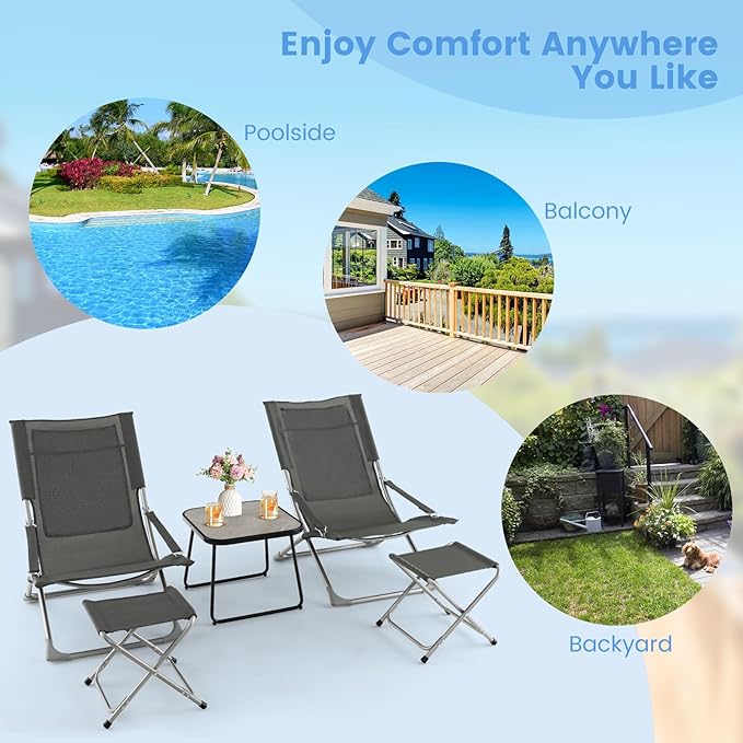 Giantex 5-Piece Patio Bistro Set, Folding Lounge Chairs