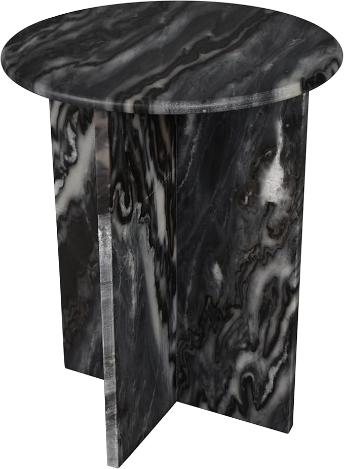 JONATHAN Y Javier Solid Black/Gray Marble End Table, 17.75" Round Modern Accent