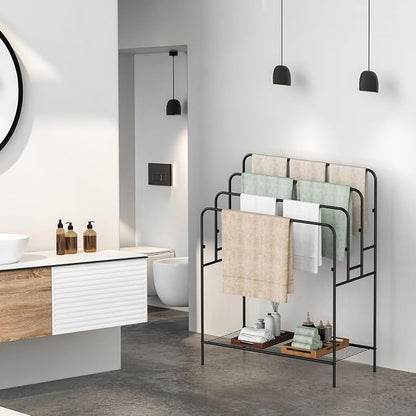 44" Extra Large Free Standing Towel Rack - 4 Tier Outdoor Pool Towel Holder, Versatile Blanket and Quilt Rack Stand for Living Room, Bathroom, Bedroom, Beach, Hot Tub, Gym and Pool Area Outside