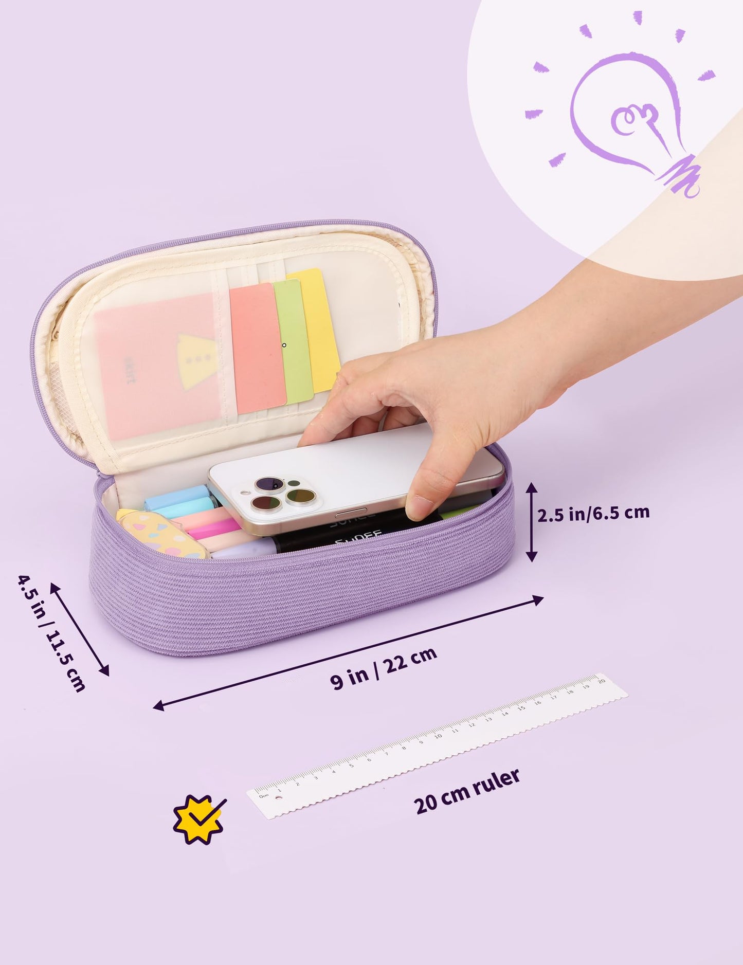SUNEE Cute Pencil Case, Large Pencil Pouch, Soft Corduroy Fabric Big Pencil Bag with Zipper, Kawaii Pen Bag Stationery Storage and Organizer, School Supplies for Teen, Student, Boys,Girls, Soft Purple