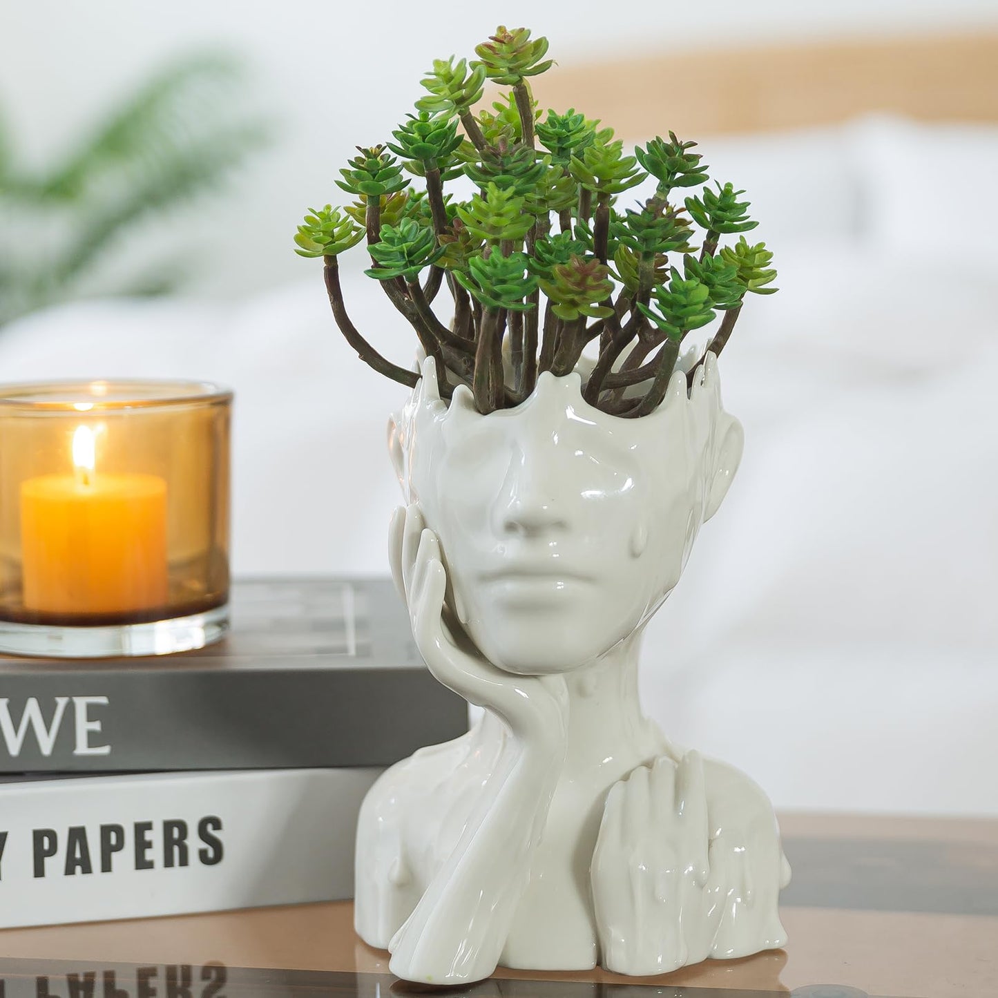 COTYNI Face Planters Pots Head Planter, Succulent Planters for Indoor Outdoor Plants, Boho Lady Face Flower Pots with Drainage Hole, White Ceramic pots for Plants, Large Plant Pots Gift