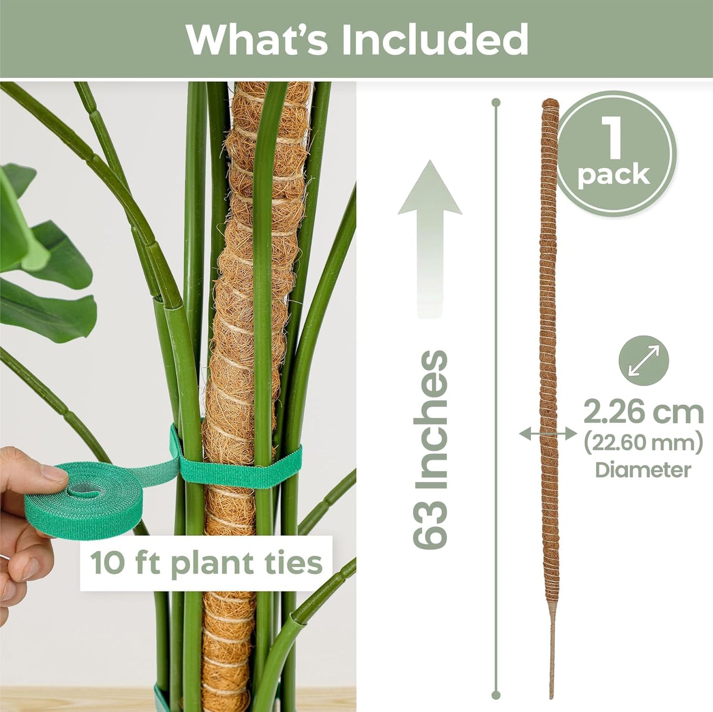 63'' Bendable Moss Pole Monstera Plant Support for Large Climbing Indoor Plants - Stakes for Potted Climbers - Tall Sticks Indoor Trellis for Houseplants - Accessories for Monstera Pot