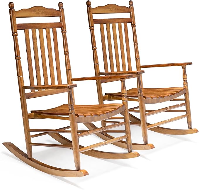 VINGLI Wooden Rocking Chair Outdoor Set of 2, Patio Rockers