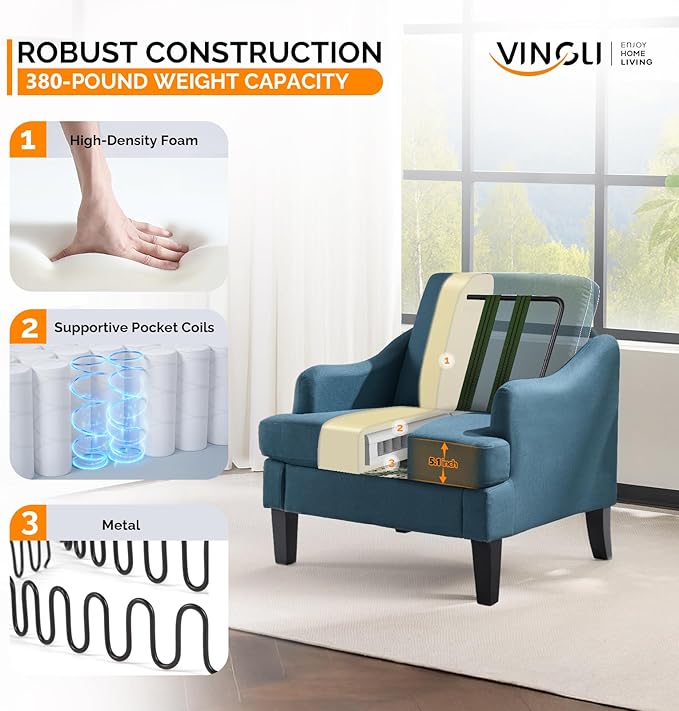 VINGLI Linen Fabric Accent Chairs Set of 2, Comfy Sofa Chair Living Room