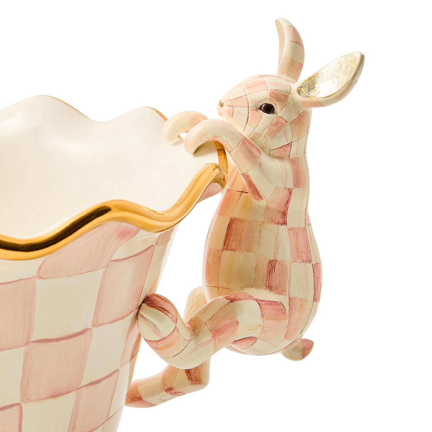 MACKENZIE-CHILDS Pot Climber, Decorative Indoor and Outdoor Planter Hanging Decor, Pink-and-White Rosy Check Funny Bunny