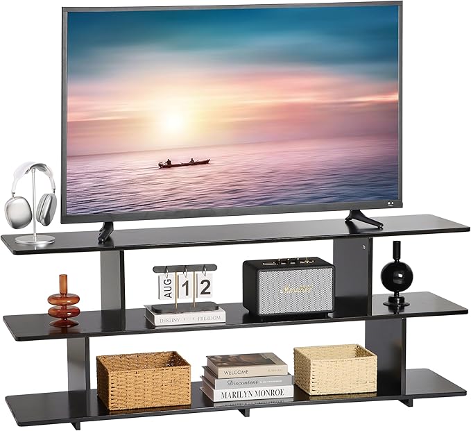 Bamboo TV Stand for TVs up to 65", 3 Tier Accent Entertainment Center