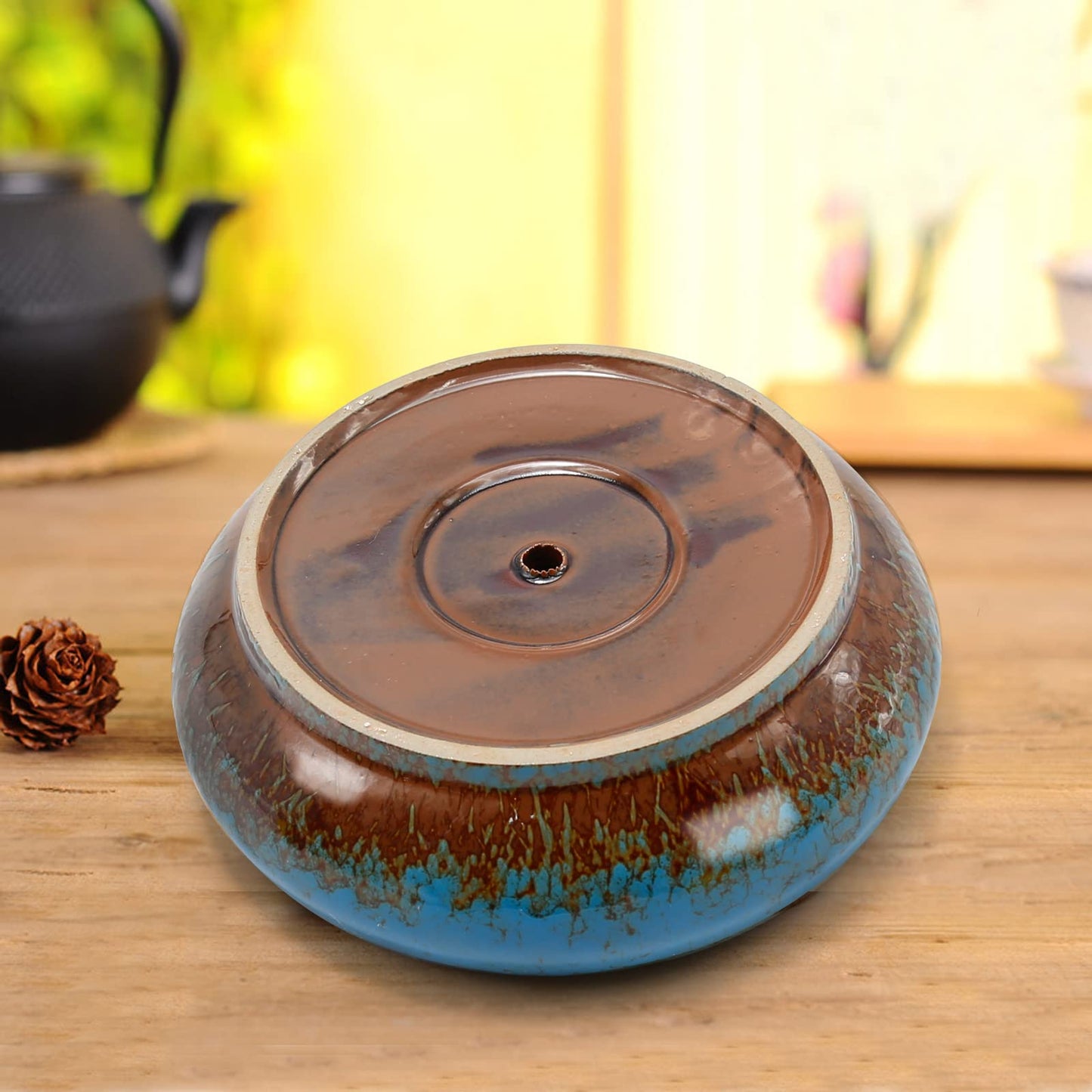 CADUFUELLY 7.3inch * 2.3inch, kiln Transformation Process, Round Ceramic Flower Pot with Drain Hole, Potted Landscape Flower Pot, Garden Decoration Cactus Bracket Flower Container (Blue)