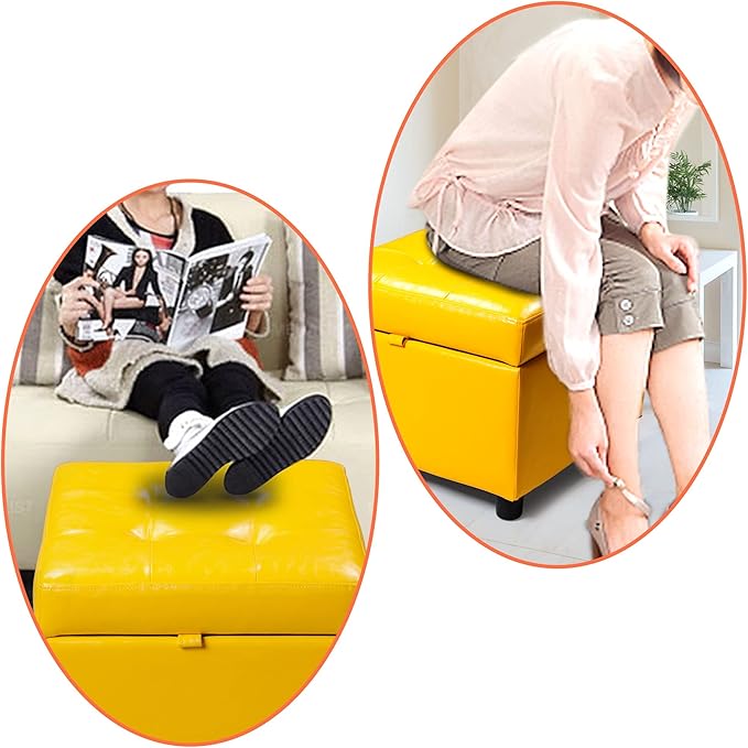 H&B Luxuries Tufted Leather Square Flip Top Storage Ottoman Cube Foot Rest