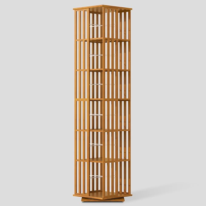 YOWOS Rotating Bookshelf Tower, 360° Display Spinning Bookcase, Bamboo