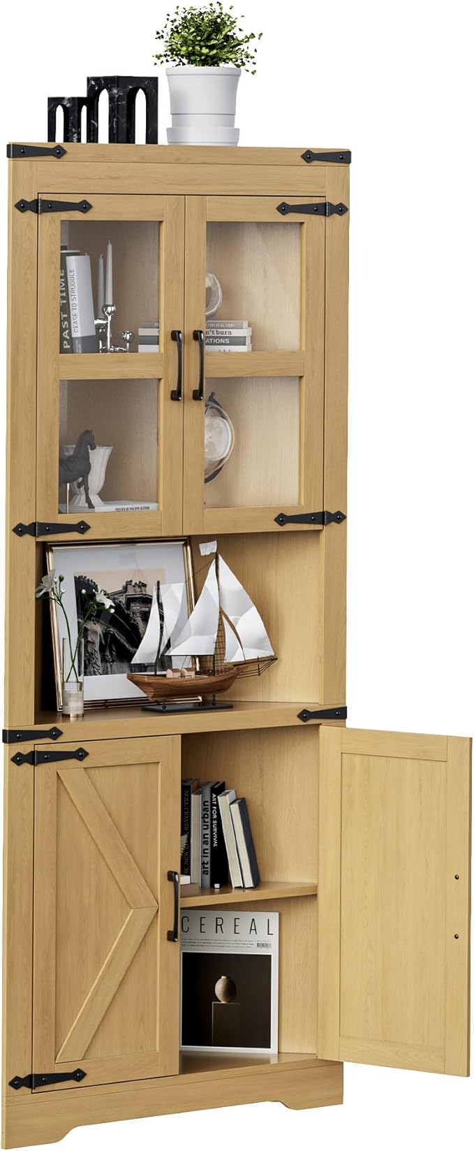 GarveeHome 67" Tall Corner Storage Cabinet, Farmhouse Corner Hutch Display