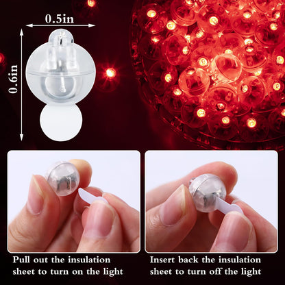 FWYWNL 100pcs Balloon Lights,Round LED Ball Lamp for Latex Balloon Paper Lantern Party Wedding Festival Christmas Halloween Decorative，Long Standby Time Waterpro of Mini Light (Red)