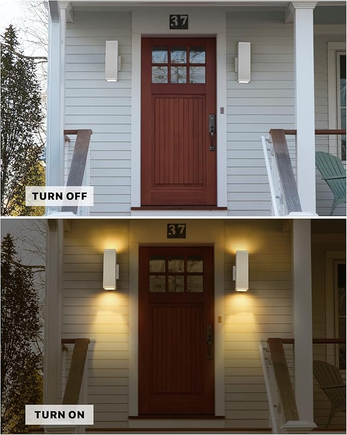 Ken & Ricky Outdoor Wall Sconces, Modern Up and Down Outdoor Light Fixture, Square Exterior Light Fixture with Sanded White Finish - 1 Pack