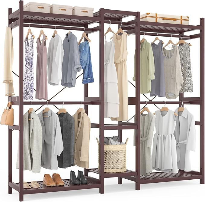 Homykic Bamboo Closet System Clothes Rack, Large Freestanding Garment Rack
