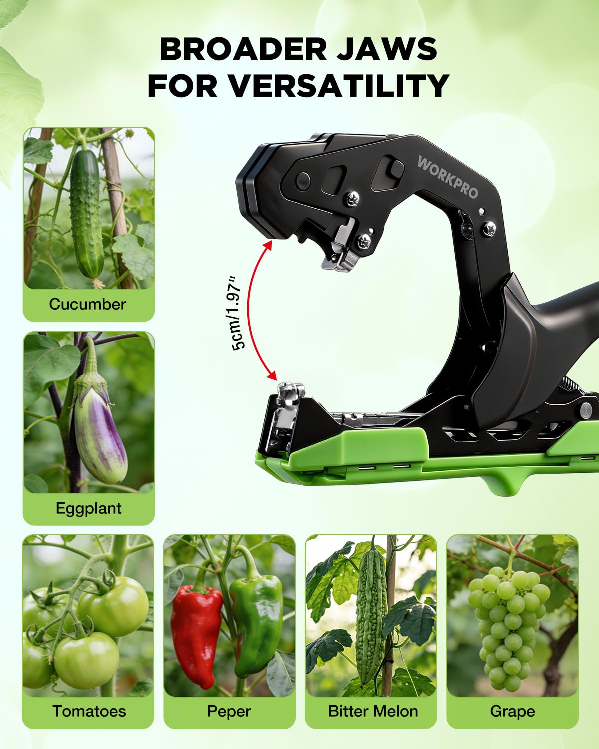 WORKPRO Plant Tying Machine, Lightweight Tape Gun for Tying Vines and Support Plants, Includes Gloves, 20 Rolls of Tape, 10,000 Staples, Ideal for Tomatoes, Grapes, Cucumber and Vegetables