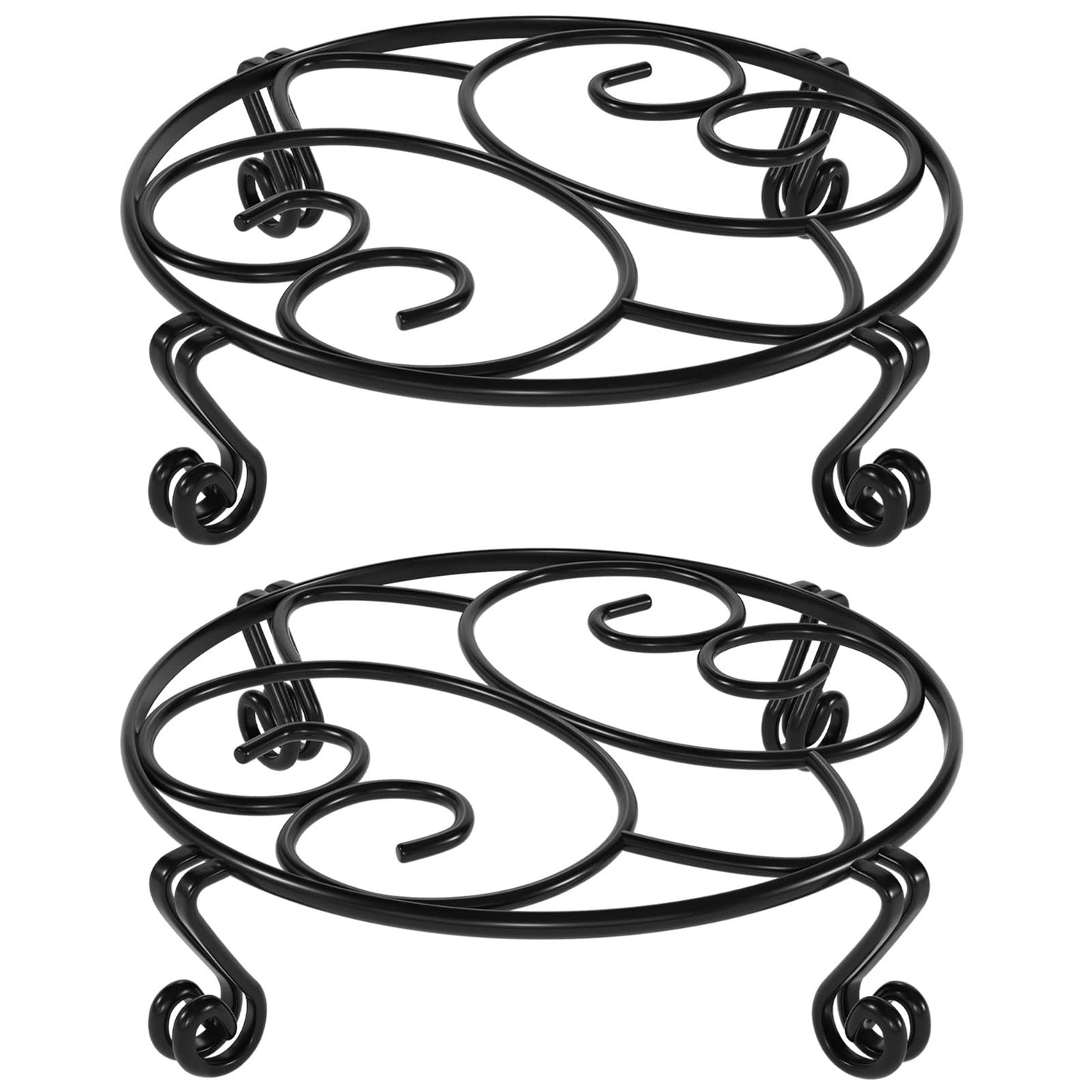Yimobra 2 Pack Plant Stand for Flower Pot Heavy Duty Potted Holder Indoor Outdoor Metal Rustproof Iron Garden Container Round Supports Rack for Planter (10.2 Inches, Black)