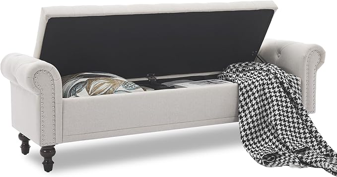 SOFTHION Storage Bench for Bedroom, Upholstered Linen Storage Ottoman