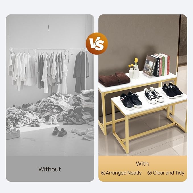 2pcs Gold Retail Display Nesting Tables, Shoes Handbag Metal Display Riser Shelf