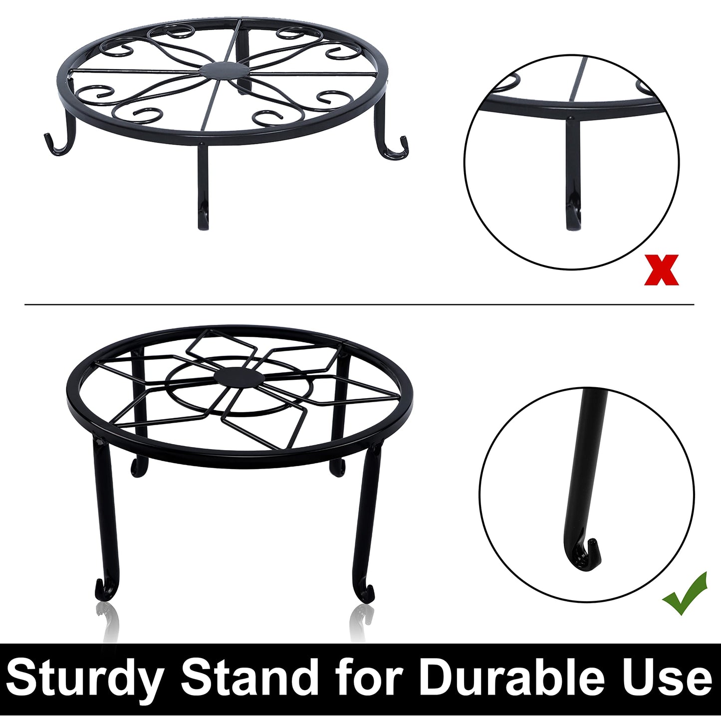 yosager 3 Pack Metal Plant Stands for Flower Pot, Heavy Duty Black Iron Potted Stand Holder, Indoor Outdoor Rustproof Metal Planter Container Round Supports Display Rack for Home & Garden Decor