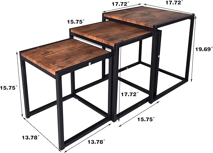 Nesting Table Set of 3 Side Tables, Modern Coffee Table Stacking End Table