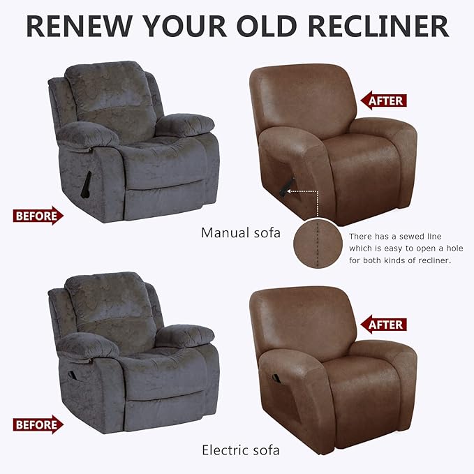 ANARACHON Recliner Chair Covers Leather Like, 4 Pieces Recliner Cover,